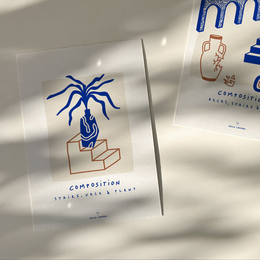 Stairs, Vase & Plant — Carte illustrée